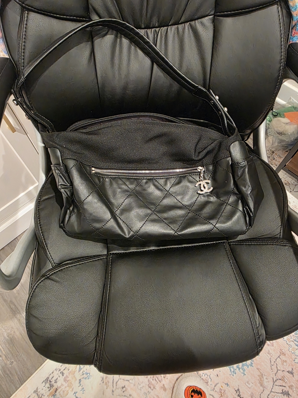 CHANEL Black Quilted Leather Shoulder Bag with CC Charm